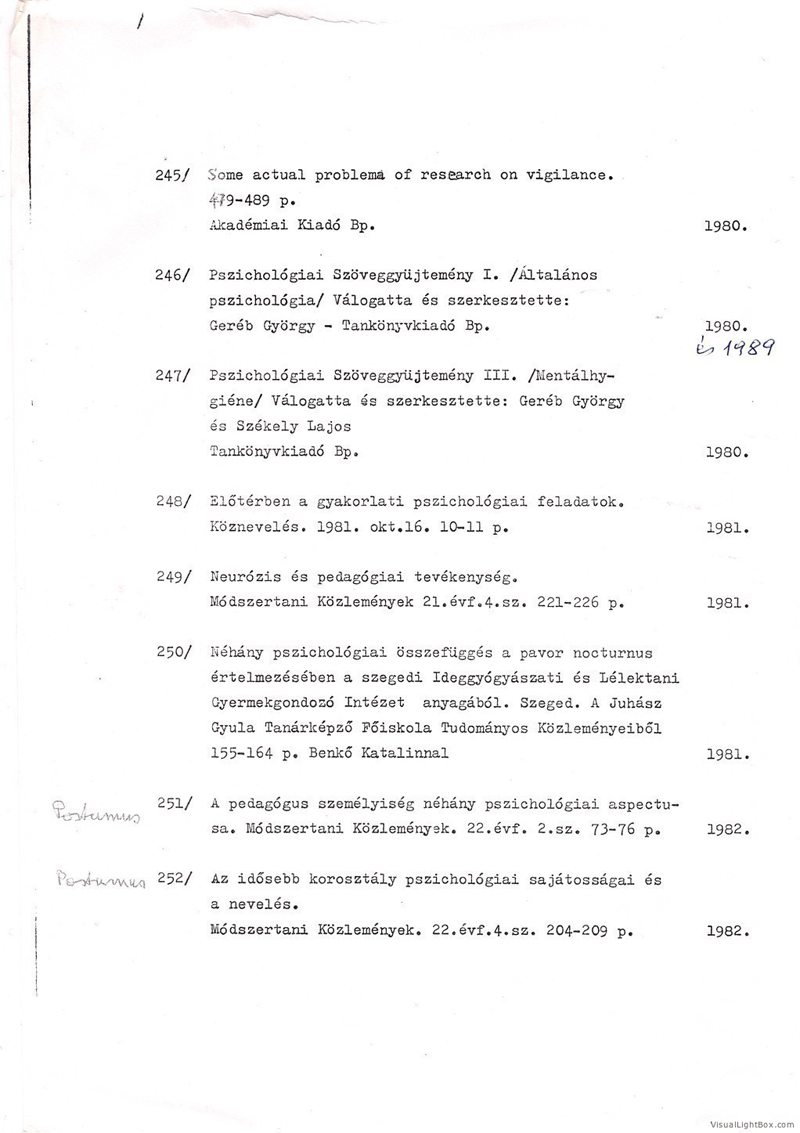 Dr. Geréb György munkáinak jegyzéke